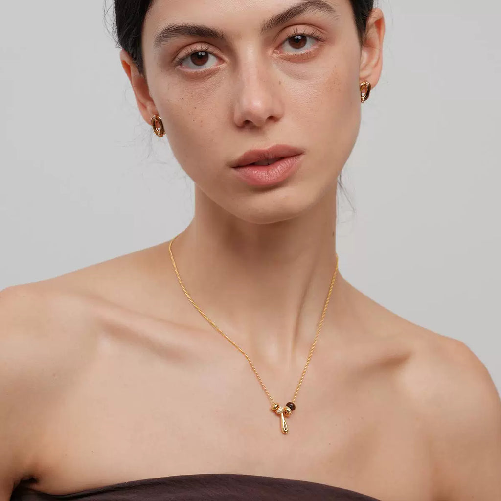 Sanswood Sengo "Havana" Retro Gold Tiger Eye Stone Earrings Cat'S Eye Texture Barn Style Earrings