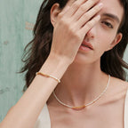 Sanswood Sengo "Golden Bamboo Guide" Brushed Bamboo Pearl Neck Chain Light Luxury Natural Flat Bead Necklace Clavicle Chain