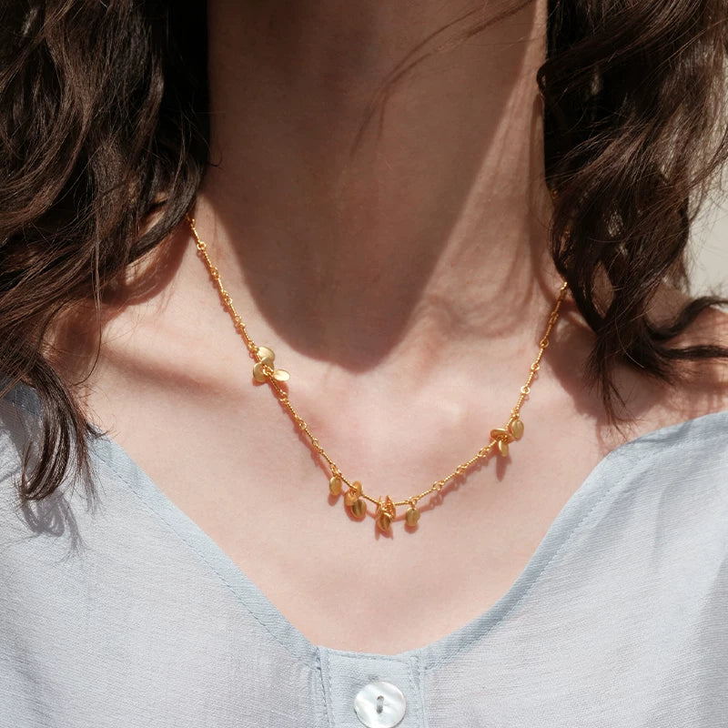 Sanswood Sengo Small Golden Bell Necklace/Simple Overlay Antique Rhinestone Leaf Clavicle Chain Stacked Holiday Style Secondary image