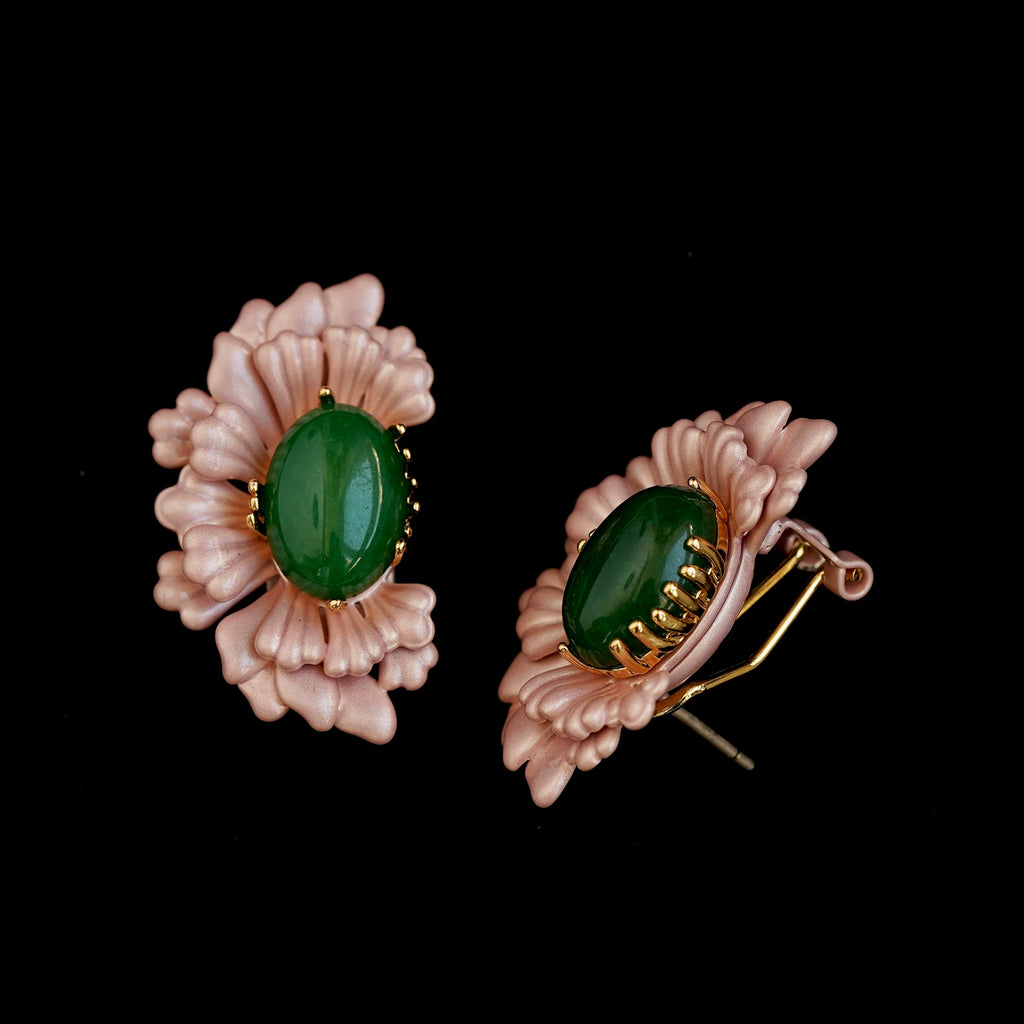 Natural Green Agate Earrings, Medieval Retro Accessible Luxury Niche Design, High-End Elegant Earrings For Women