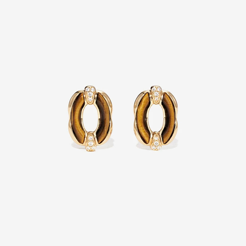 Sanswood Sengo "Havana" Retro Gold Tiger Eye Stone Earrings Cat'S Eye Texture Barn Style Earrings