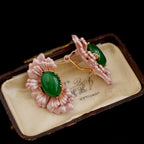 Natural Green Agate Earrings, Medieval Retro Accessible Luxury Niche Design, High-End Elegant Earrings For Women